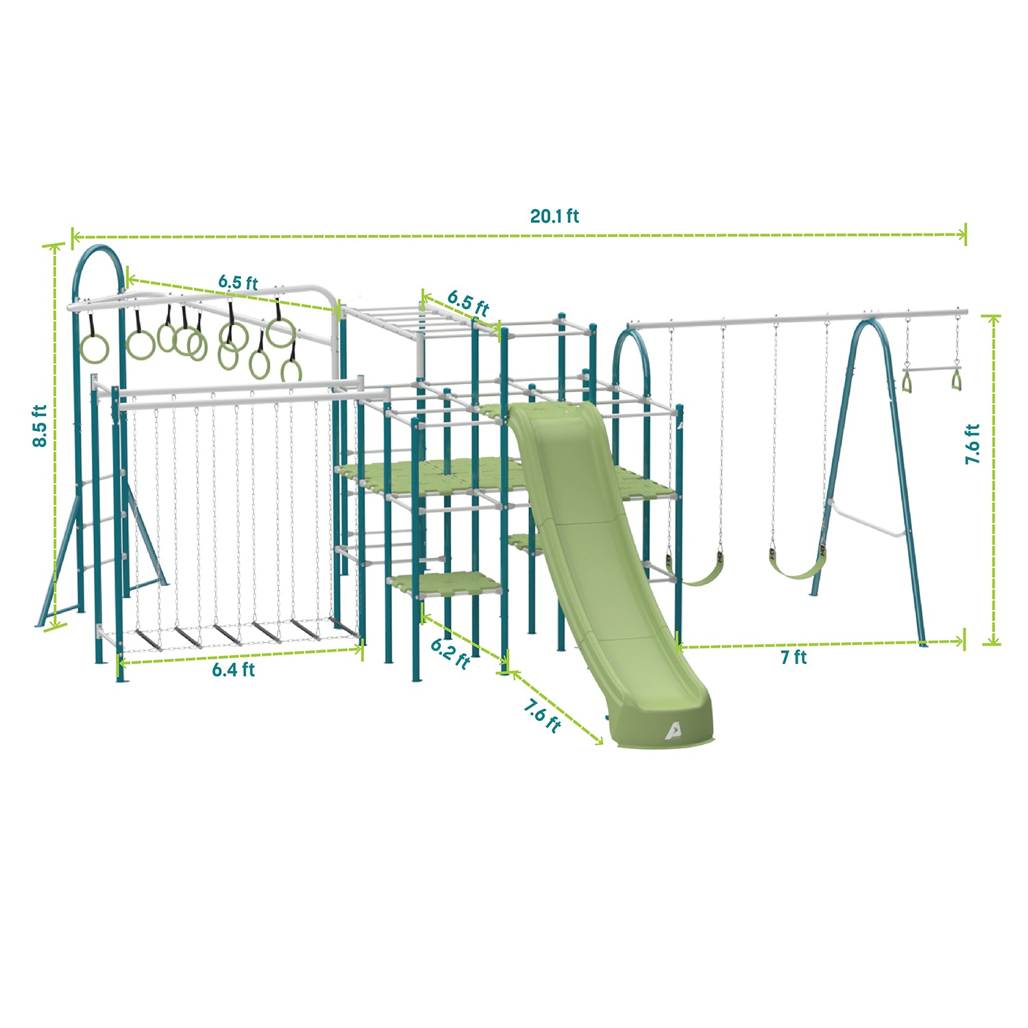 ActivPlay Base Camp Playground + Hanging Bridge, Jungle Line, Monkey Bars Modules