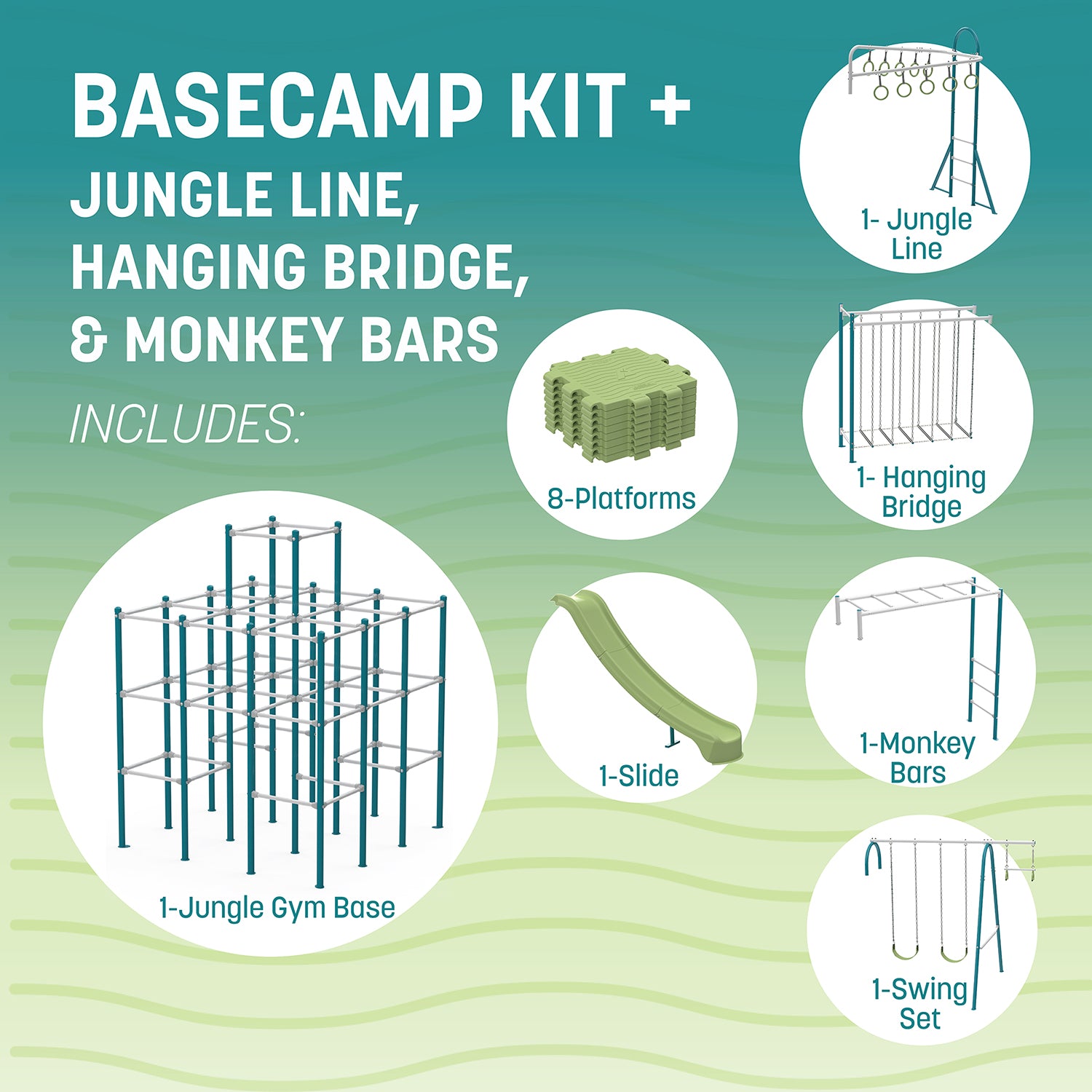 ActivPlay Base Camp Playground + Hanging Bridge, Jungle Line, Monkey Bars Modules